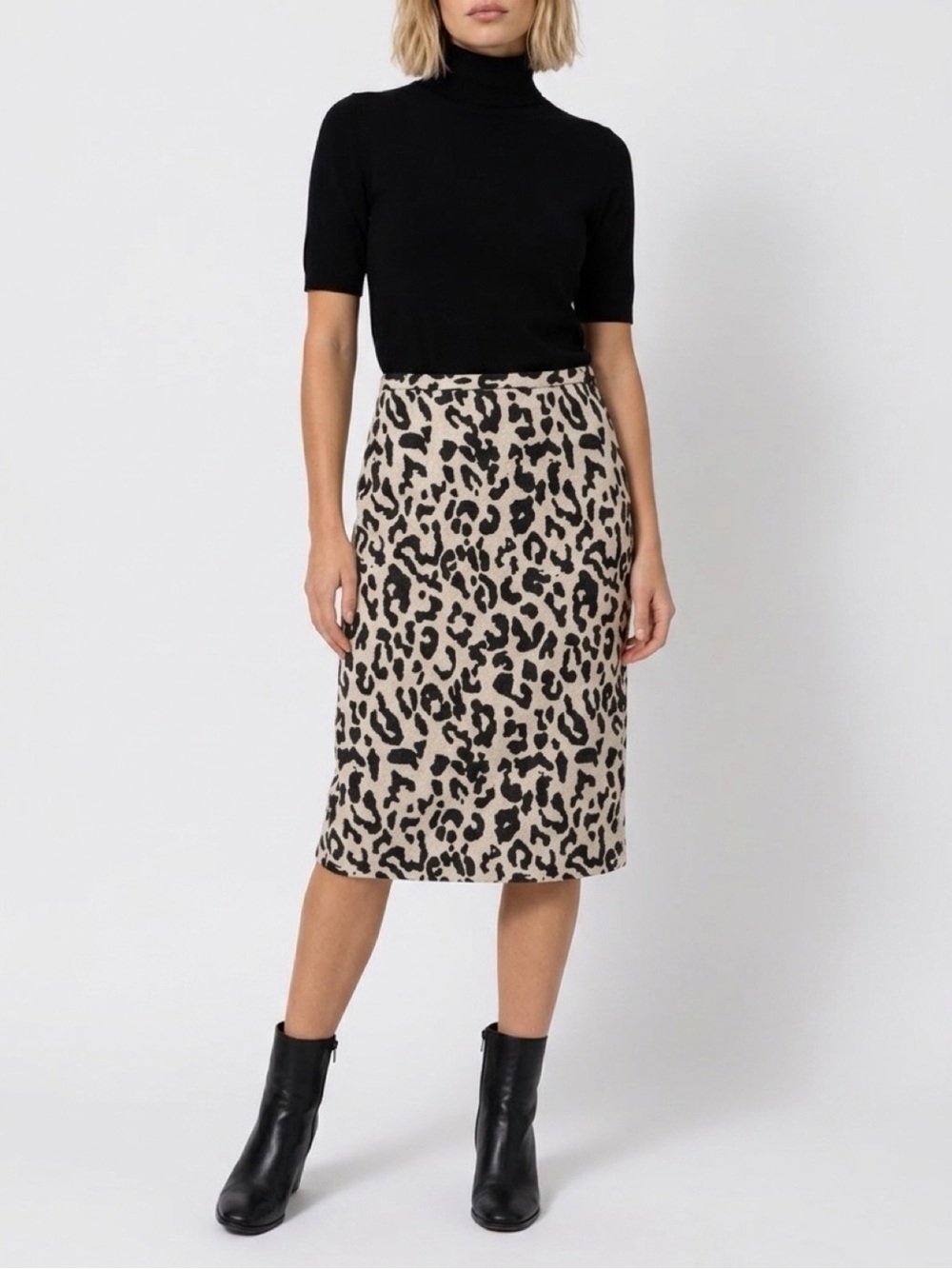 Iris Setlakwe Cheetah Leopard Print Wool Blend Pencil Midi Skirt Size 10 - Picture 1 of 9